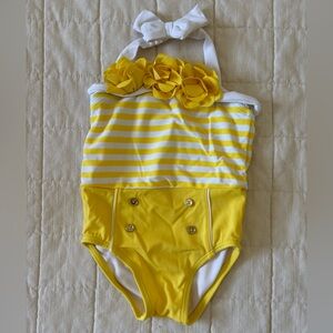 Janie and Jack Yellow and White Striped Swimsuit 12-18m